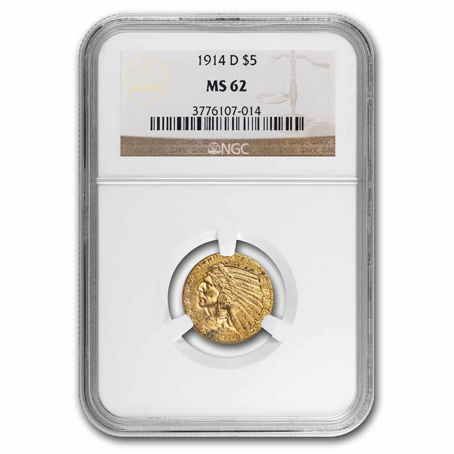 Buy 1914-D $5 Indian Gold Half Eagle MS-62 NGC