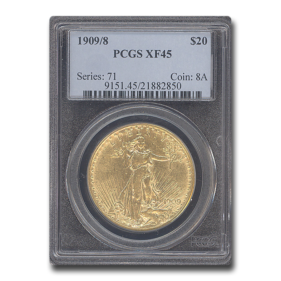 Buy 1909/8 $20 Saint-Gaudens Gold Double Eagle Overdate XF-45 PCGS