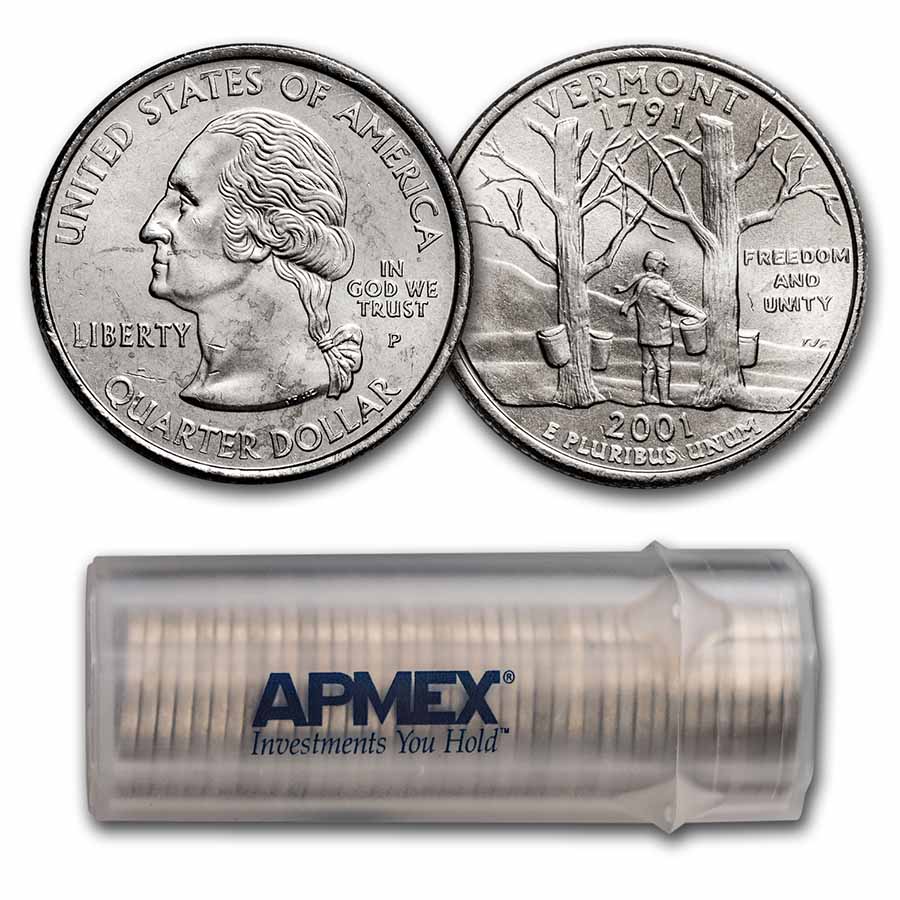 Buy 2001-P Vermont Statehood Quarter 40-Coin Roll BU