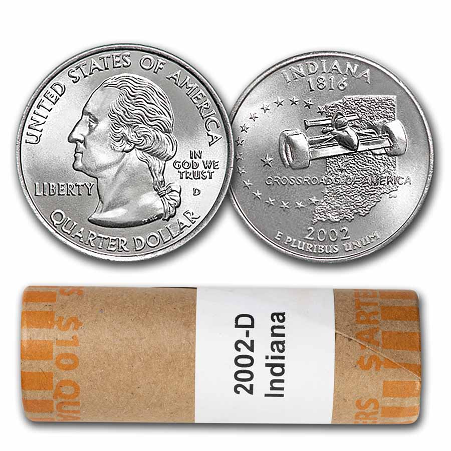 Buy 2002-D Indiana Statehood Quarter 40-Coin Roll BU