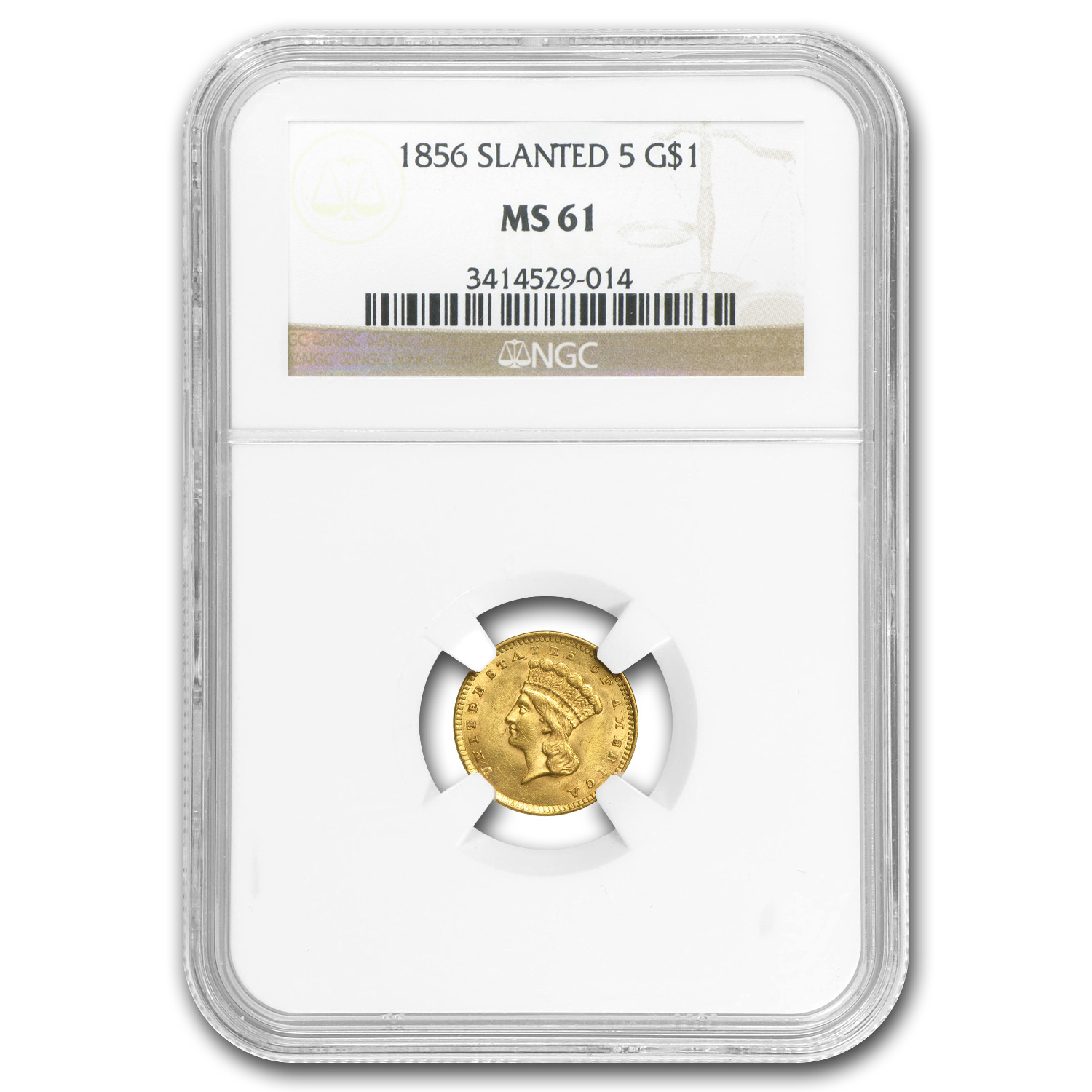 Buy 1856 $1 Indian Head Gold Dollar Slanted 5 MS-61 NGC