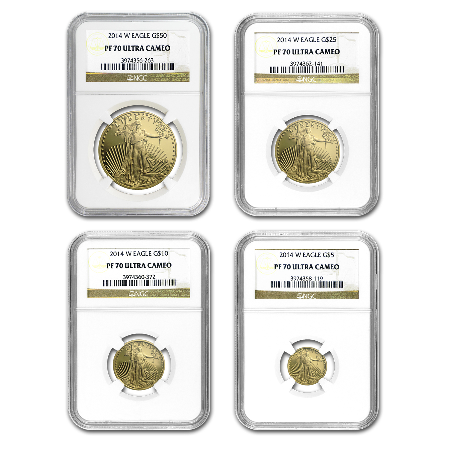 Buy 2014-W 4-Coin Proof American Gold Eagle Set PF-70 NGC