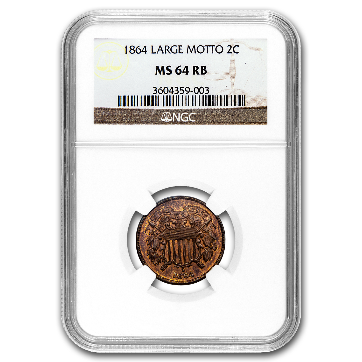 Buy 1864 Two Cent Piece Large Motto MS-64 NGC (Red/Brown) - Click Image to Close