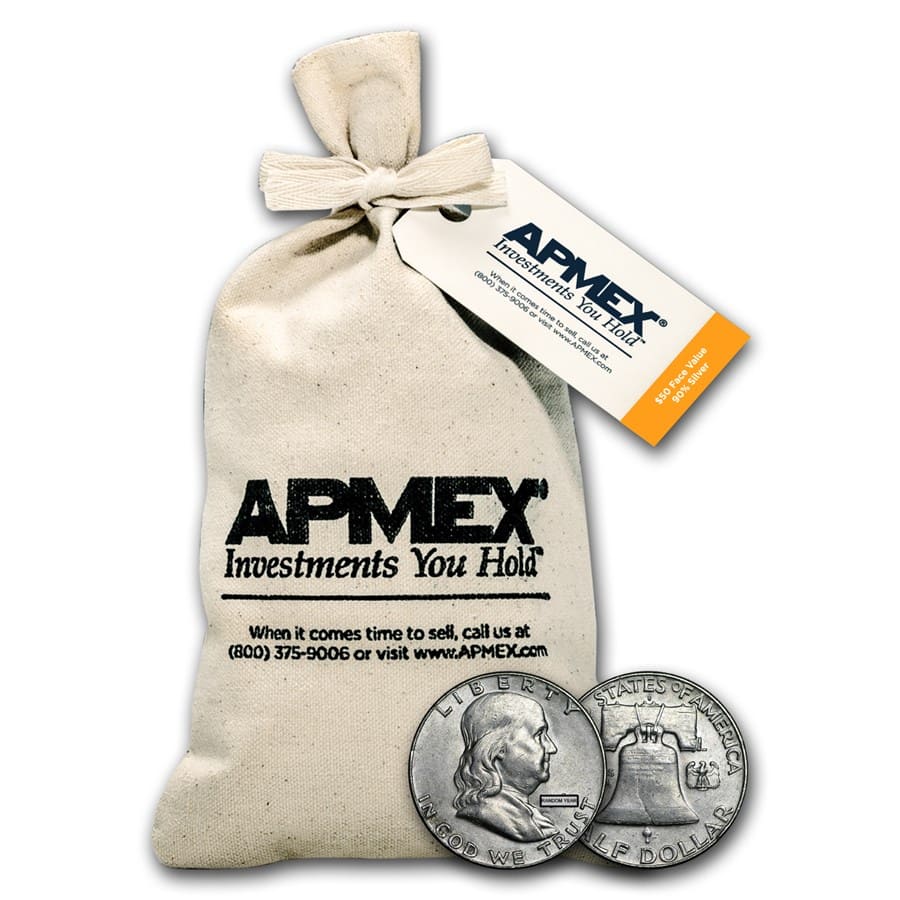 Buy 90% Silver Franklin Half-Dollars $50 Face Value Bag Avg Circ