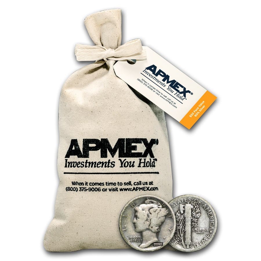 Buy 90% Silver Mercury Dime $50 Face Value Bag Avg Circ