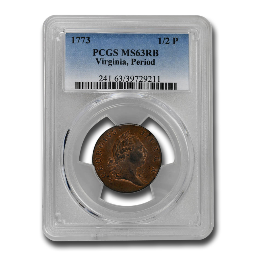 Buy 1773 Virginia Half Penny with Period MS-63 PCGS (RB)