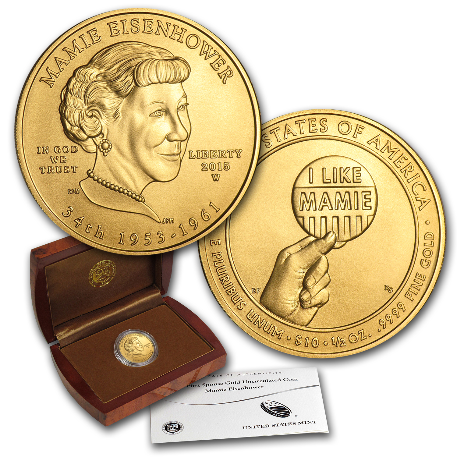 Buy 2015-W 1/2 oz Gold Mamie Eisenhower BU (w/Box & COA)