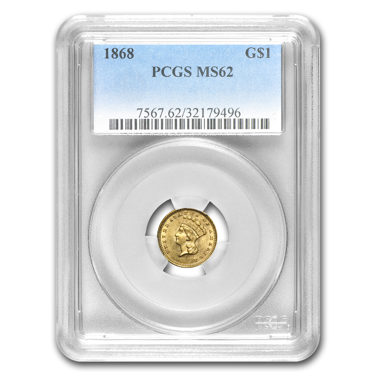 Buy 1868 $1 Indian Head Gold Type 3 MS-62 PCGS - Click Image to Close