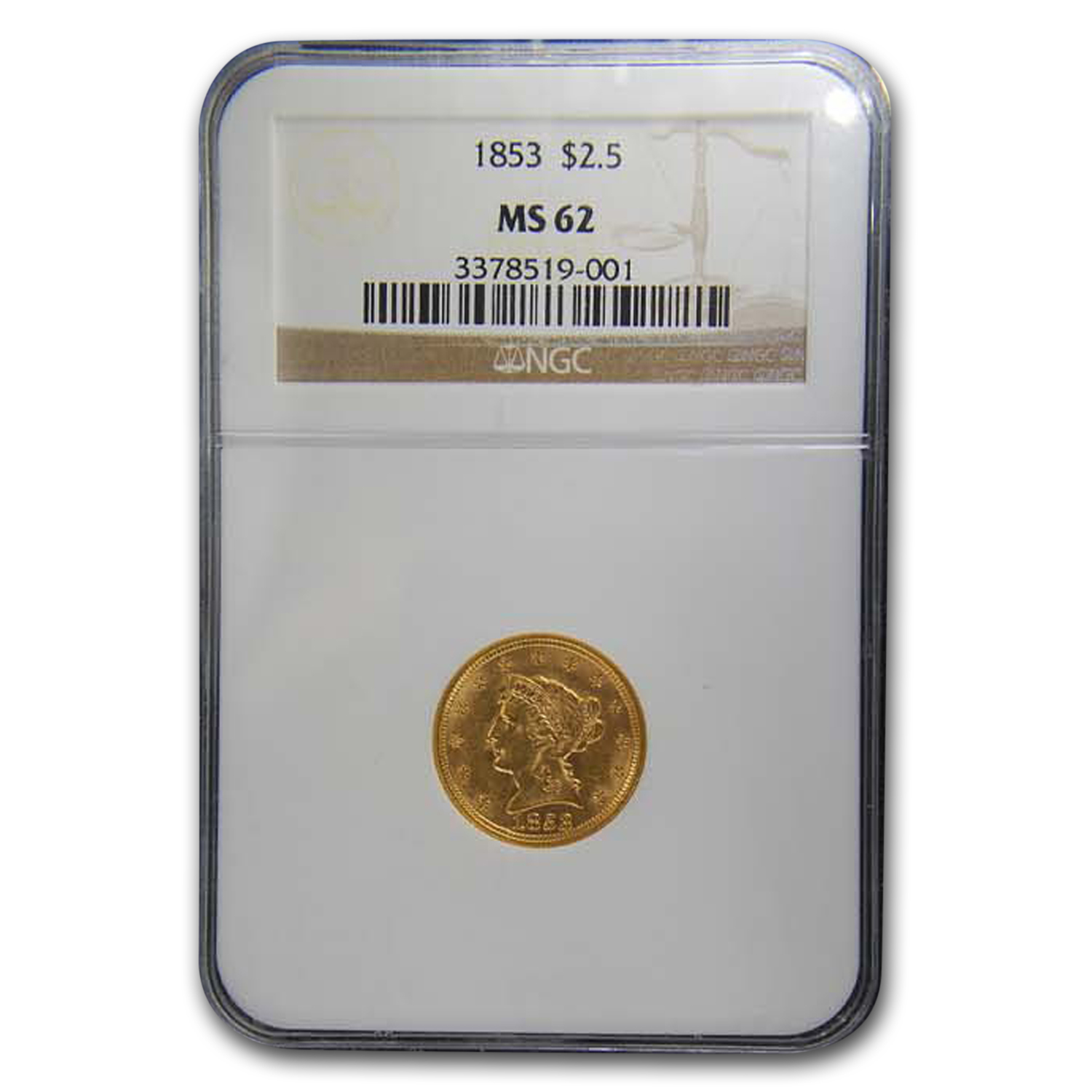 Buy 1853 $2.50 Liberty Gold Quarter Eagle MS-62 NGC - Click Image to Close