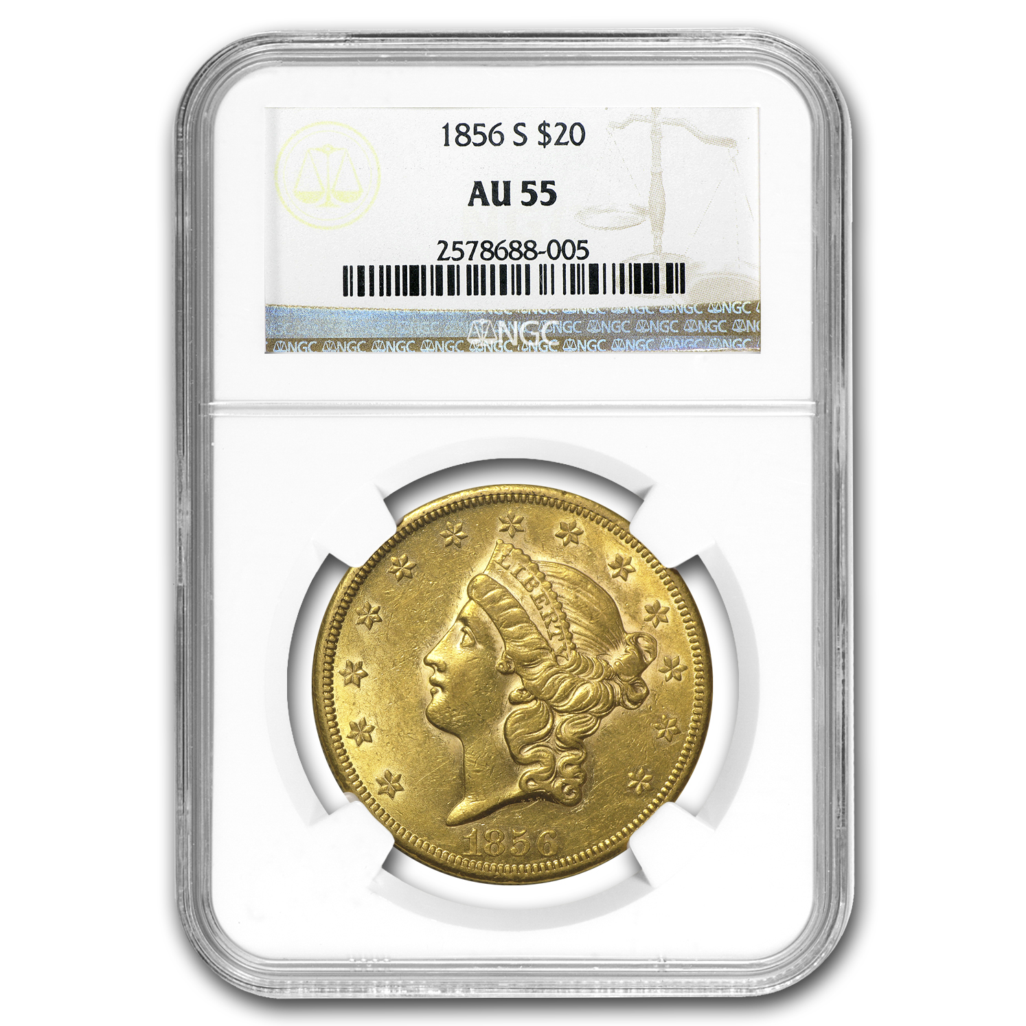 Buy 1856-S $20 Liberty Gold Double Eagle AU-55 NGC - Click Image to Close