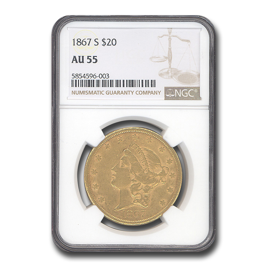 Buy 1867-S $20 Liberty Gold Double Eagle AU-55 NGC
