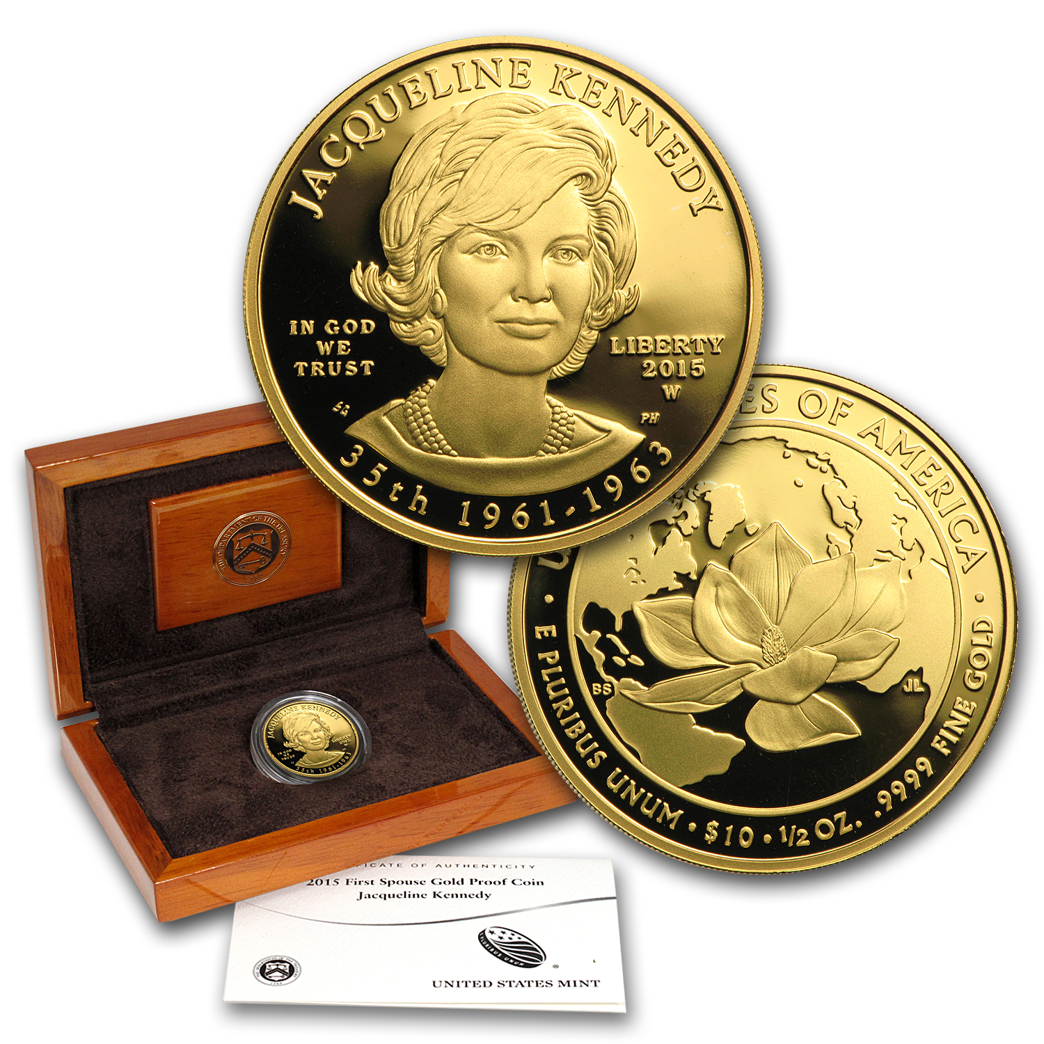 Buy 2015-W 1/2 oz Proof Gold Jacqueline Kennedy (w/Box & COA) - Click Image to Close