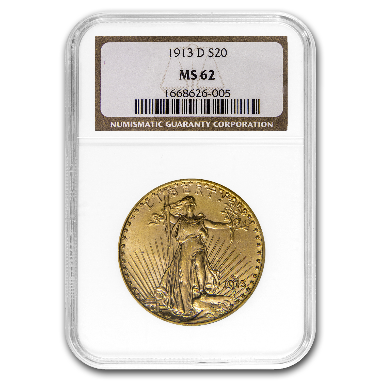 Buy 1913-D $20 Saint-Gaudens Gold Double Eagle MS-62 NGC