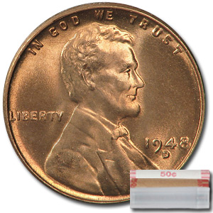 Buy 1948-D Lincoln Cent 50-Coin Roll BU