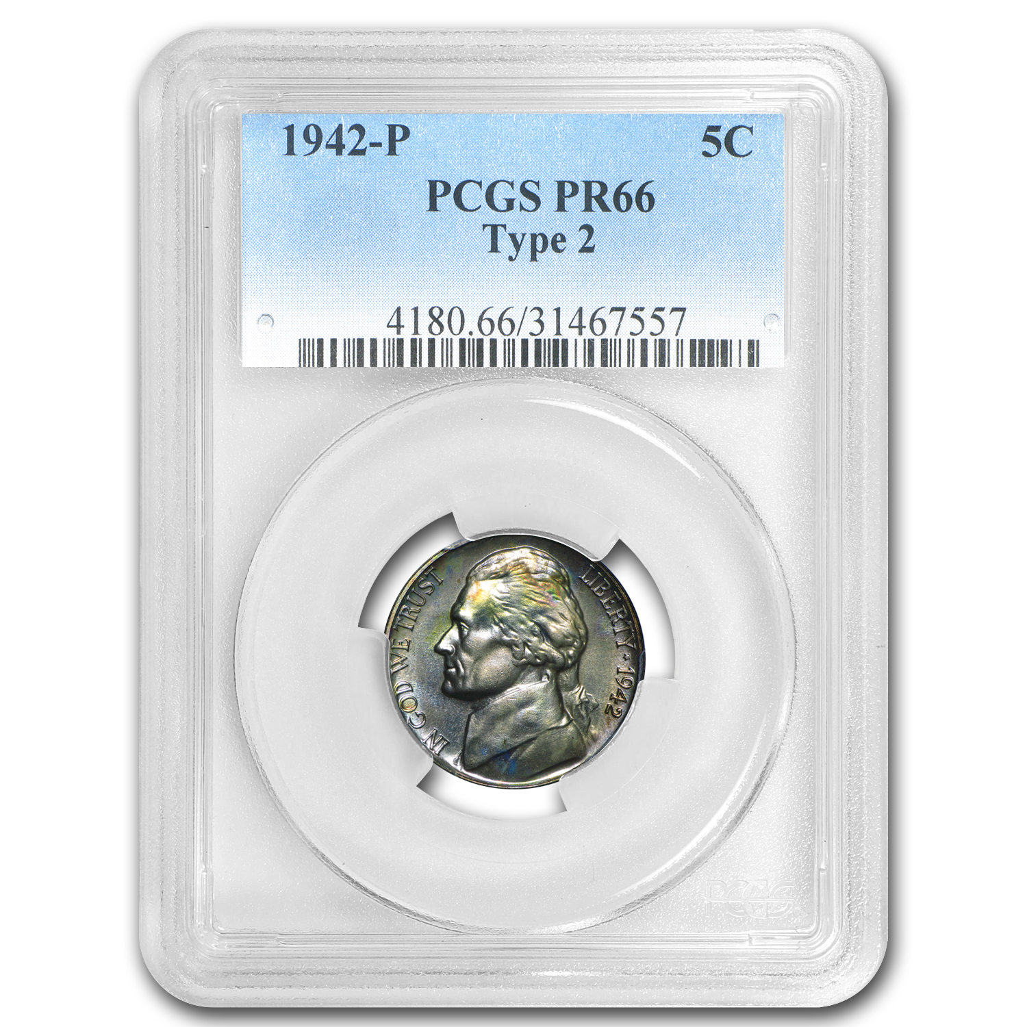 Buy 1942-P Silver Jefferson Nickel Type-II Proof-66 PCGS