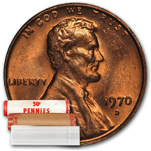 Buy 1970-D Lincoln Cent 50-Coin Roll BU