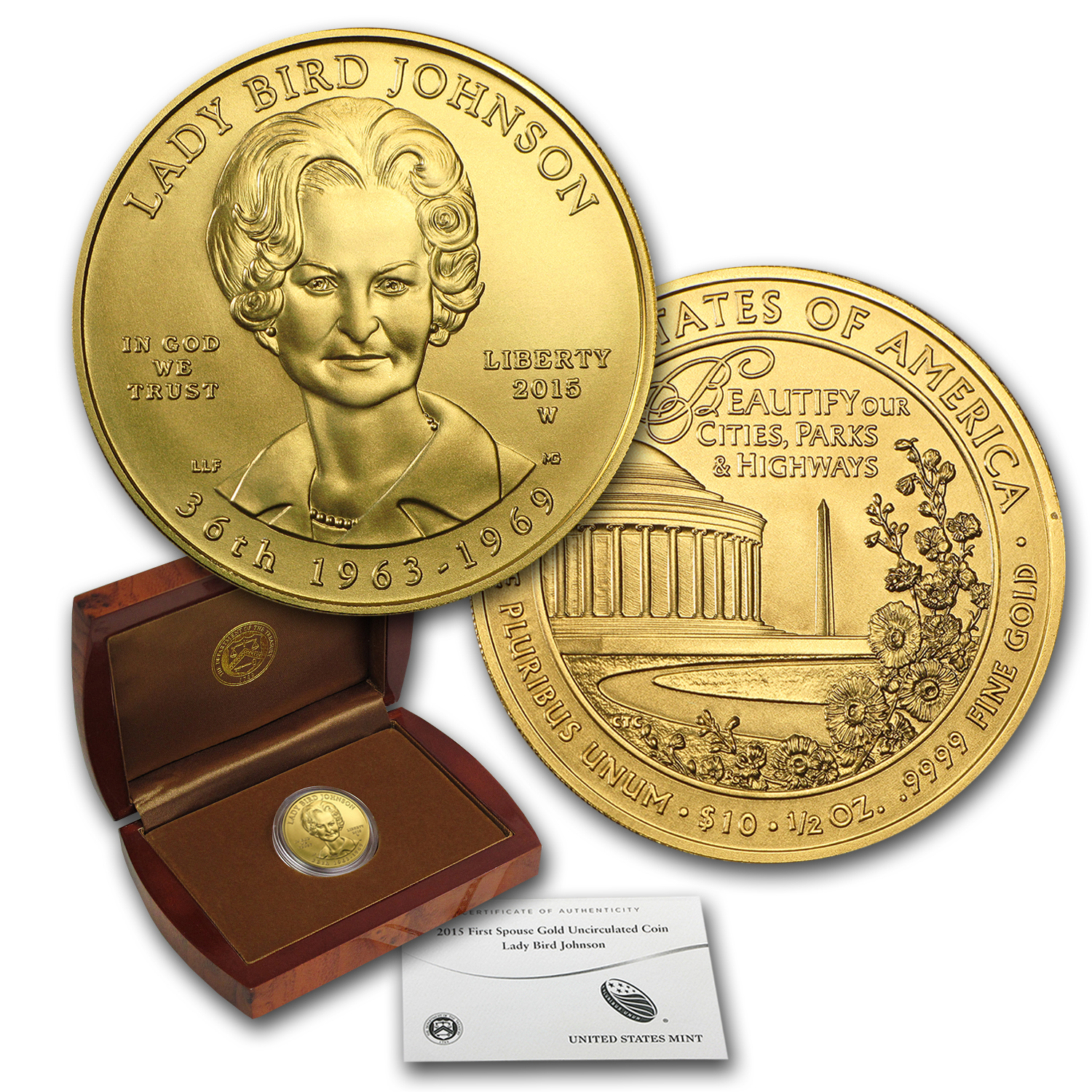 Buy 2015-W 1/2 oz Gold Lady Bird Johnson BU (w/Box & COA)