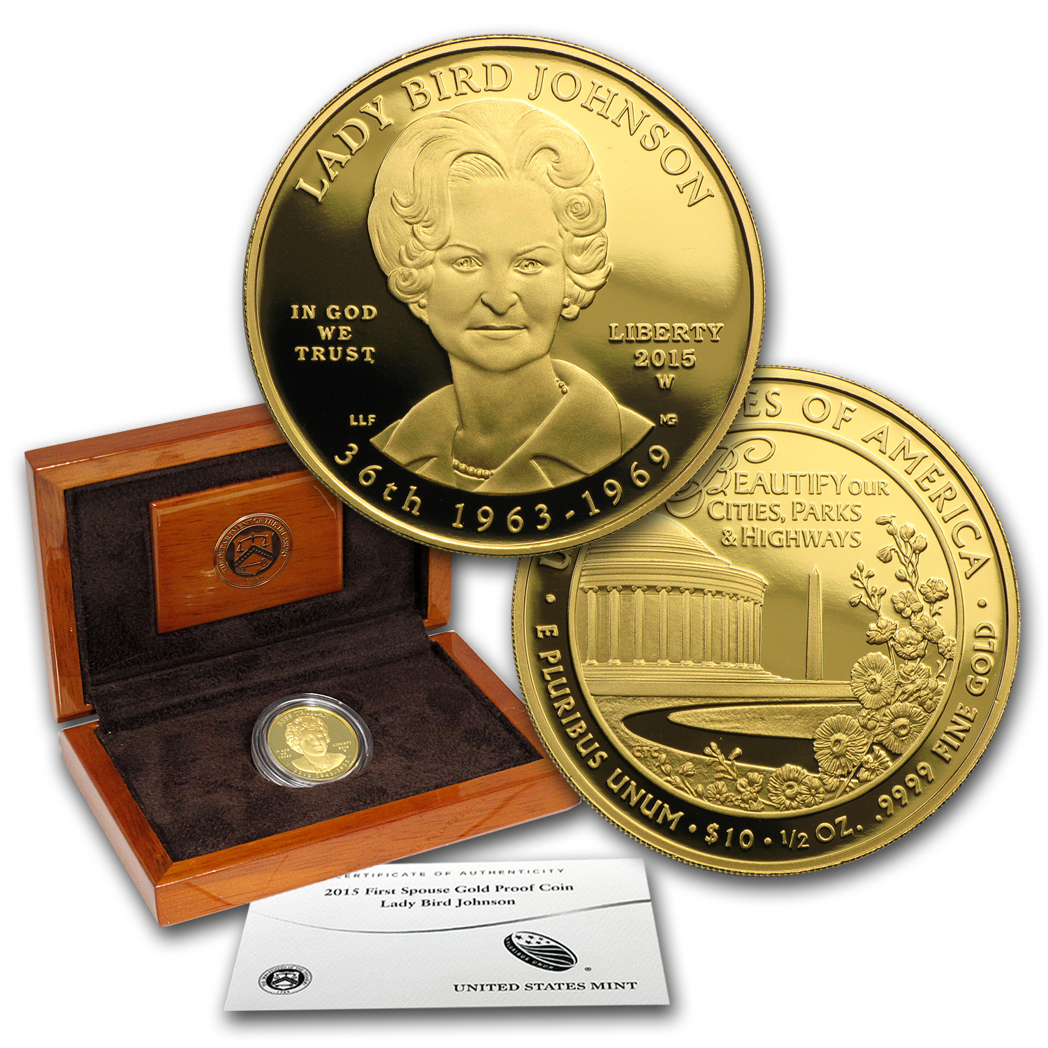 Buy 2015-W 1/2 oz Proof Gold Lady Bird Johnson (w/Box & COA)