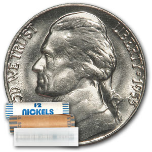 Buy 1955-D Jefferson Nickel 40-Coin Roll BU