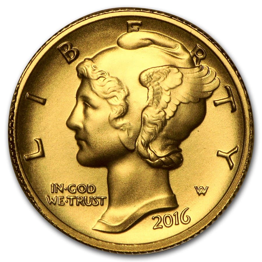 Buy 2016-W 1/10 oz Gold Mercury Dime Centennial (w/OGP) - Click Image to Close
