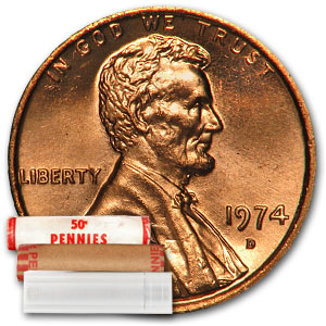 Buy 1974-D Lincoln Cent 50-Coin Roll BU