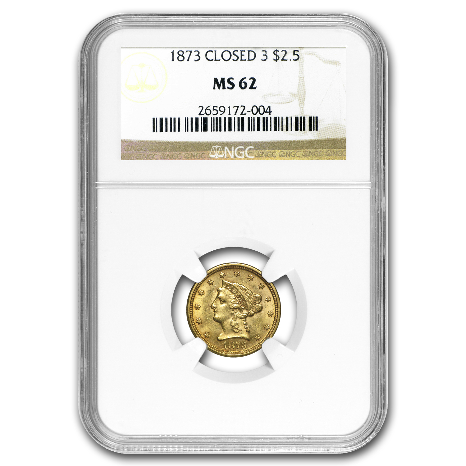 Buy 1873 $2.50 Liberty Gold Quarter Eagle Closed 3 MS-62 NGC