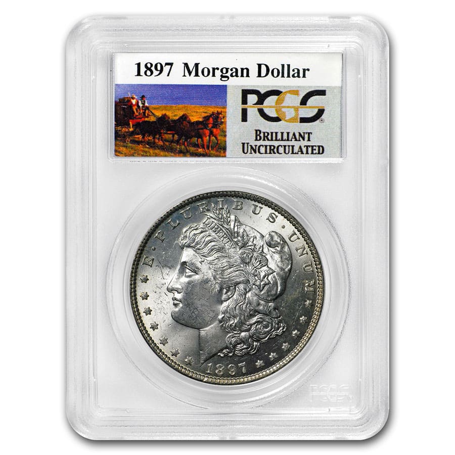 Buy 1897 Stage Coach Morgan Dollar BU PCGS - Click Image to Close