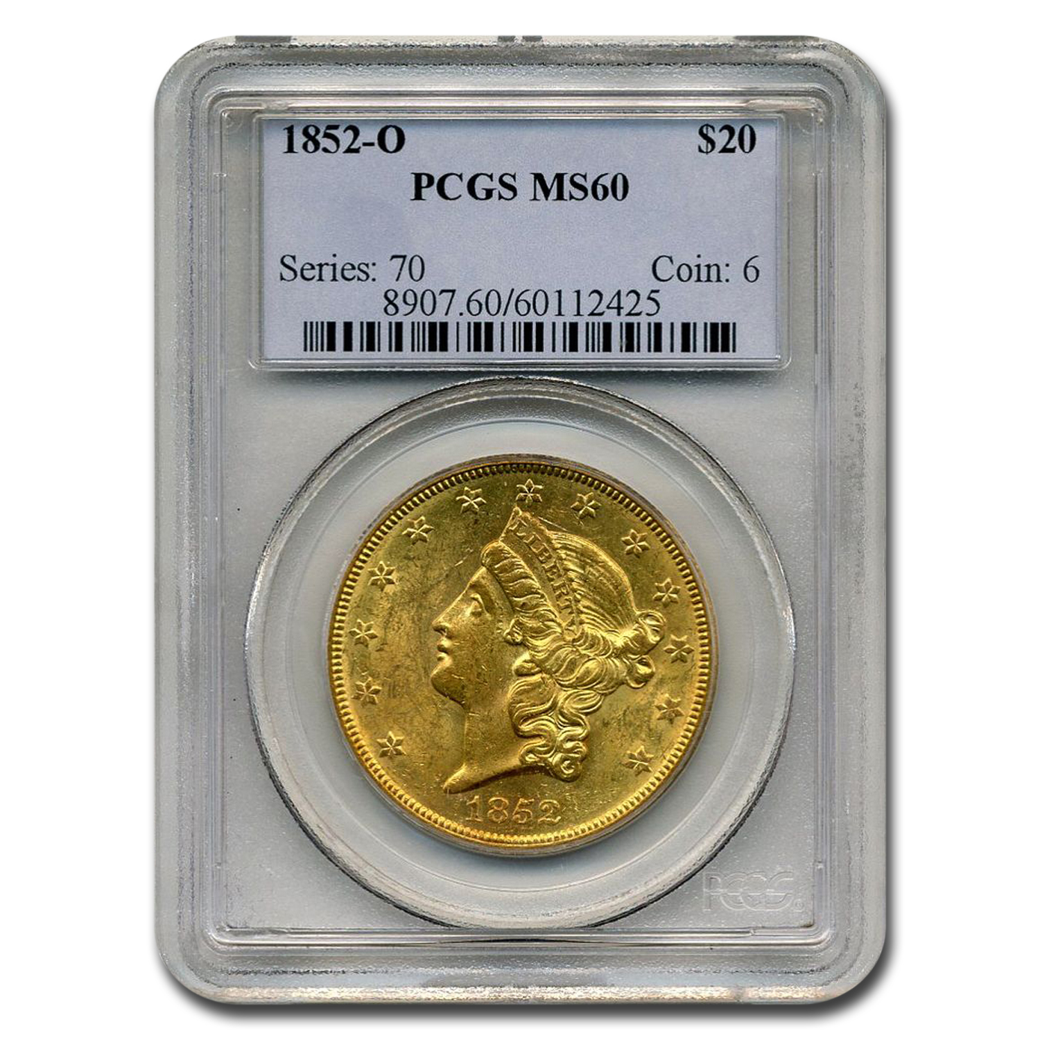 Buy 1852-O $20 Liberty Gold Double Eagle MS-60 PCGS - Click Image to Close