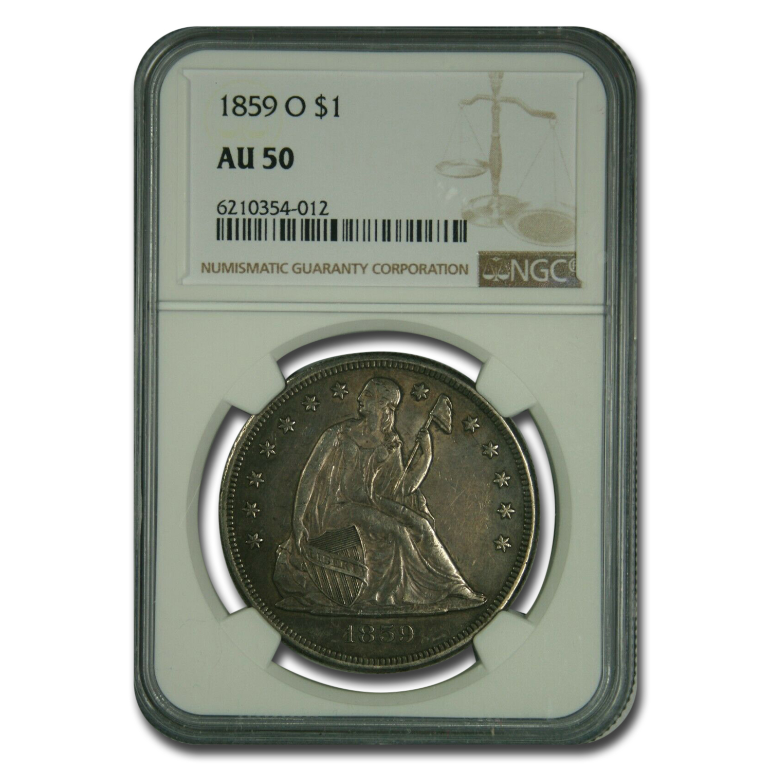 Buy 1859-O Liberty Seated Dollar AU-50 NGC - Click Image to Close